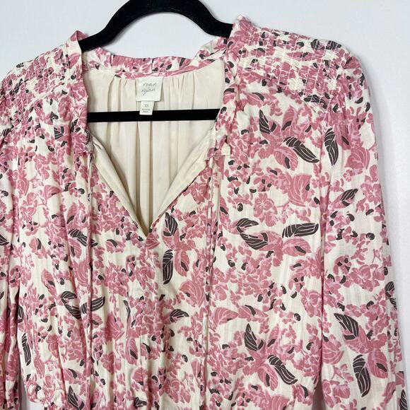 Evereve Roan + Ryan XSmall XS Pink Cream Floral Genevieve Smocked Waist Dress - Picture 7 of 13